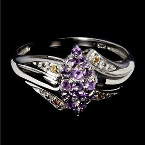 925 Silver Amethyst Sapphire Gemstone Ring. Size 7